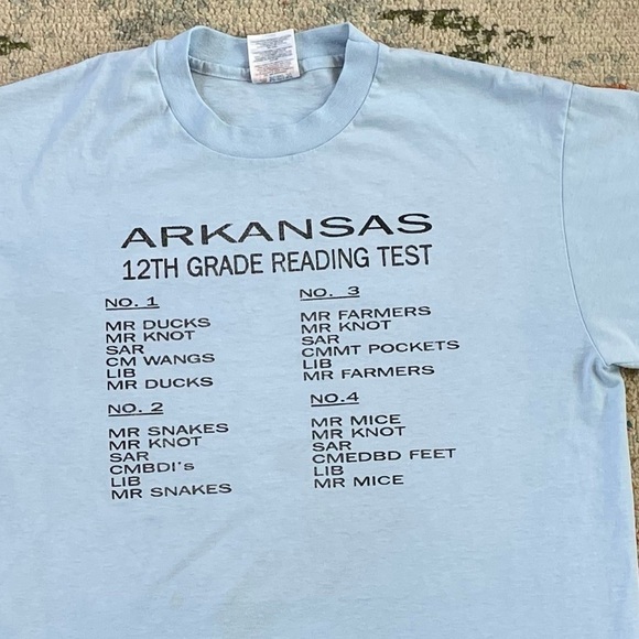 Vintage Arkansas State 12th Grade Reading Test Funny Humor 1990s Graphic Tee - Picture 2 of 6